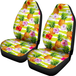 Yellow Striped Pineapple Pattern Print Universal Fit Car Seat Covers