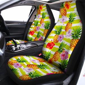 Yellow Striped Pineapple Pattern Print Universal Fit Car Seat Covers