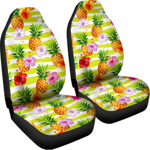 Yellow Striped Pineapple Pattern Print Universal Fit Car Seat Covers