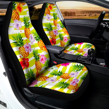 Yellow Striped Pineapple Pattern Print Universal Fit Car Seat Covers