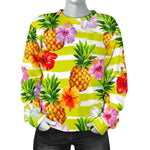 Yellow Striped Pineapple Pattern Print Women's Crewneck Sweatshirt GearFrost