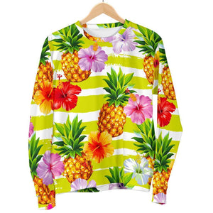 Yellow Striped Pineapple Pattern Print Women's Crewneck Sweatshirt GearFrost