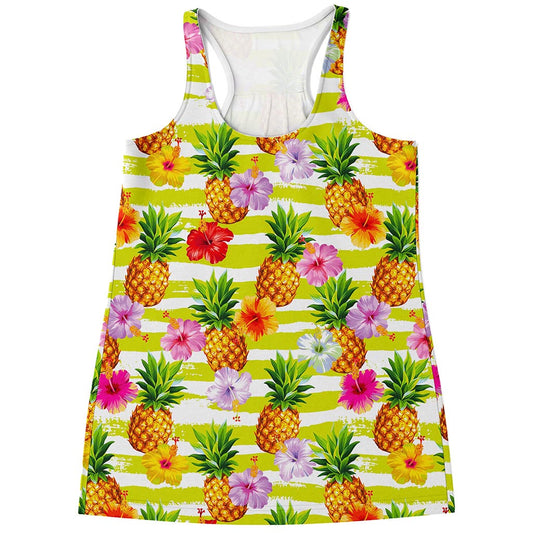 Yellow Striped Pineapple Pattern Print Women's Racerback Tank Top
