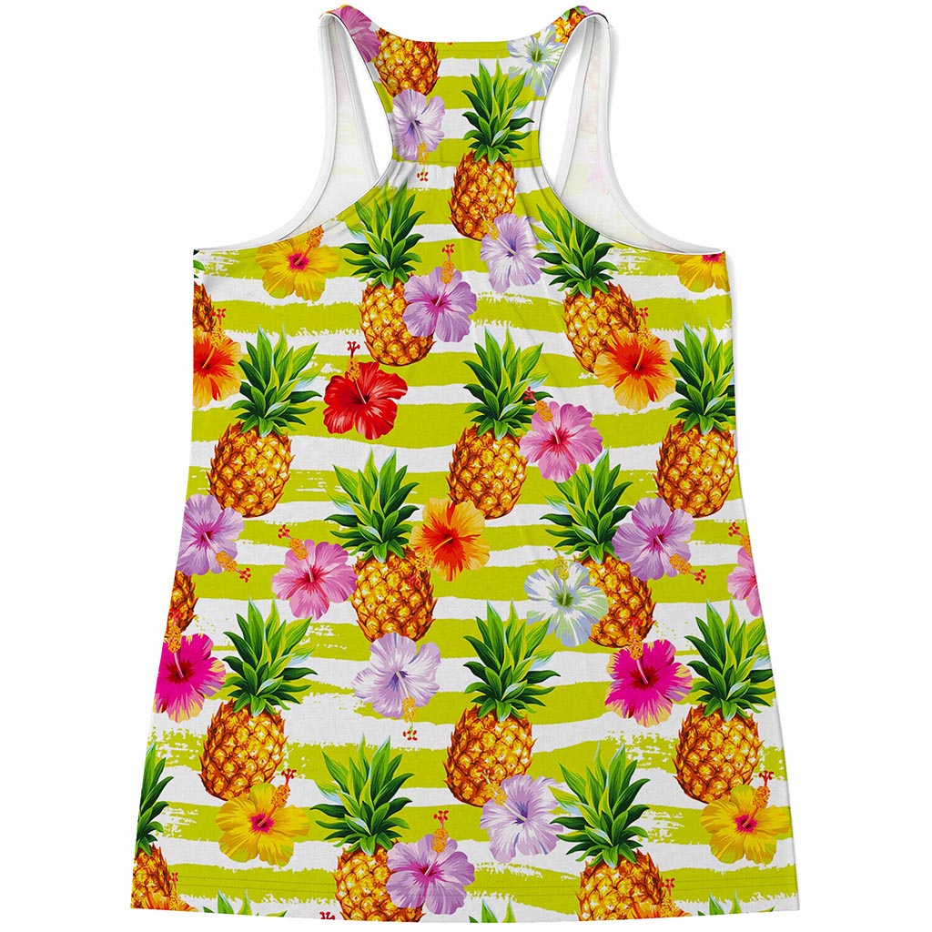 Yellow Striped Pineapple Pattern Print Women's Racerback Tank Top