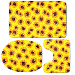 Yellow Sunflower Pattern Print 3 Piece Bath Mat Set