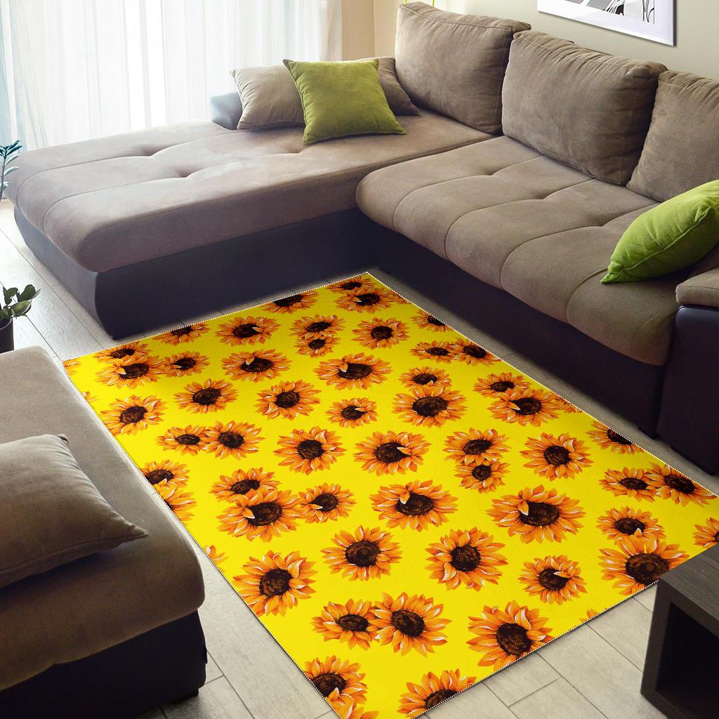 Yellow Sunflower Pattern Print Area Rug GearFrost
