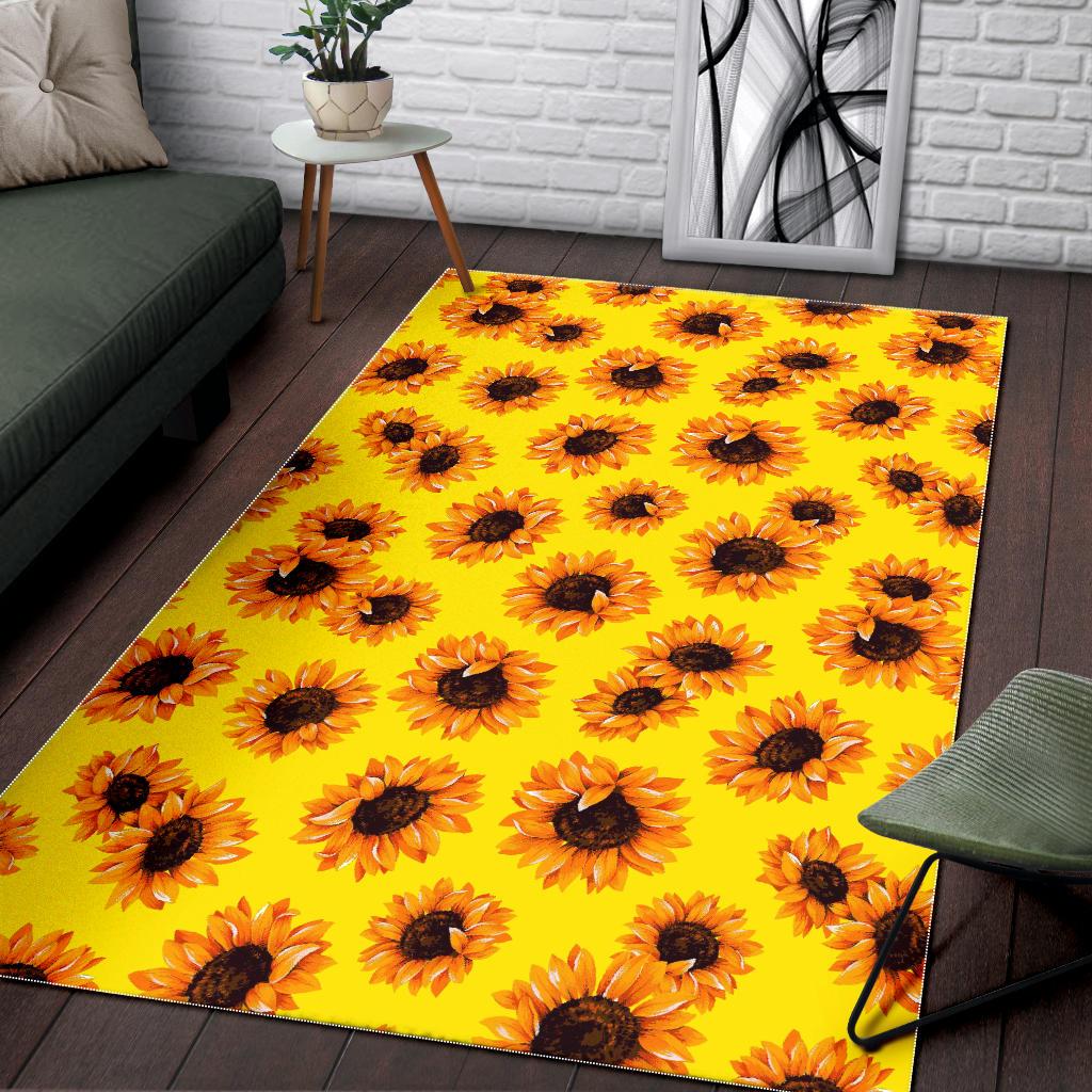 Yellow Sunflower Pattern Print Area Rug GearFrost