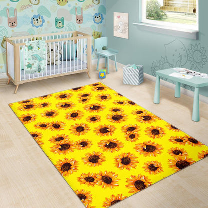 Yellow Sunflower Pattern Print Area Rug GearFrost