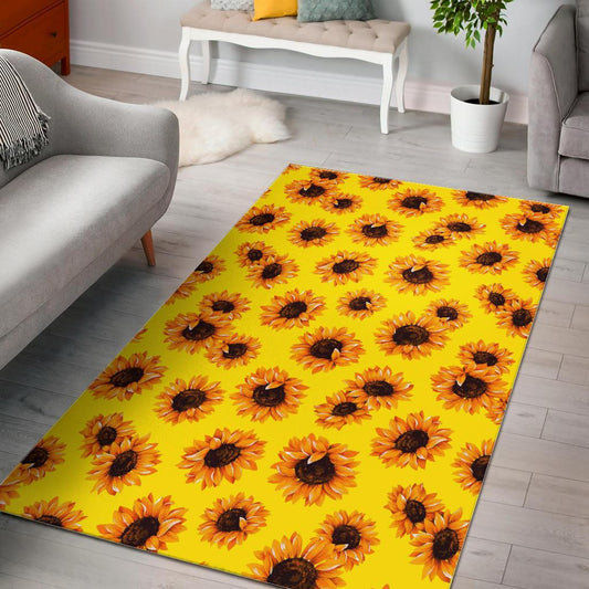 Yellow Sunflower Pattern Print Area Rug GearFrost