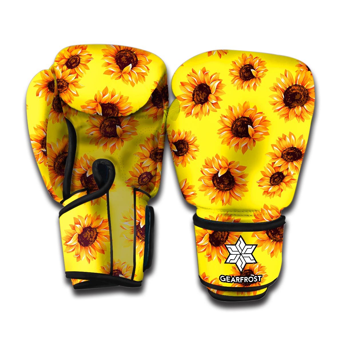Yellow Sunflower Pattern Print Boxing Gloves