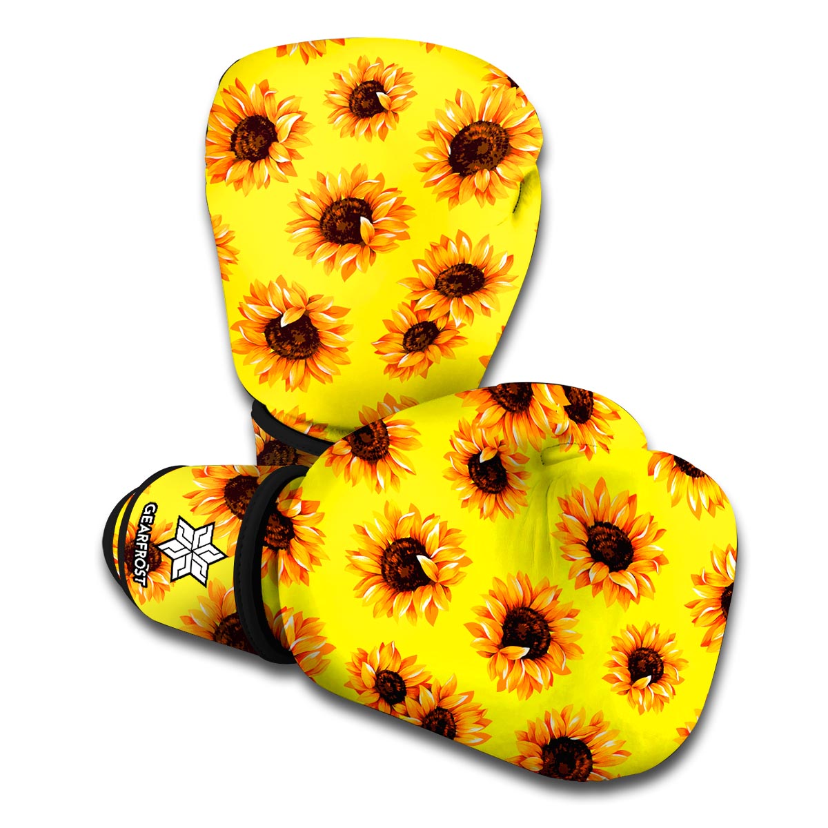 Yellow Sunflower Pattern Print Boxing Gloves