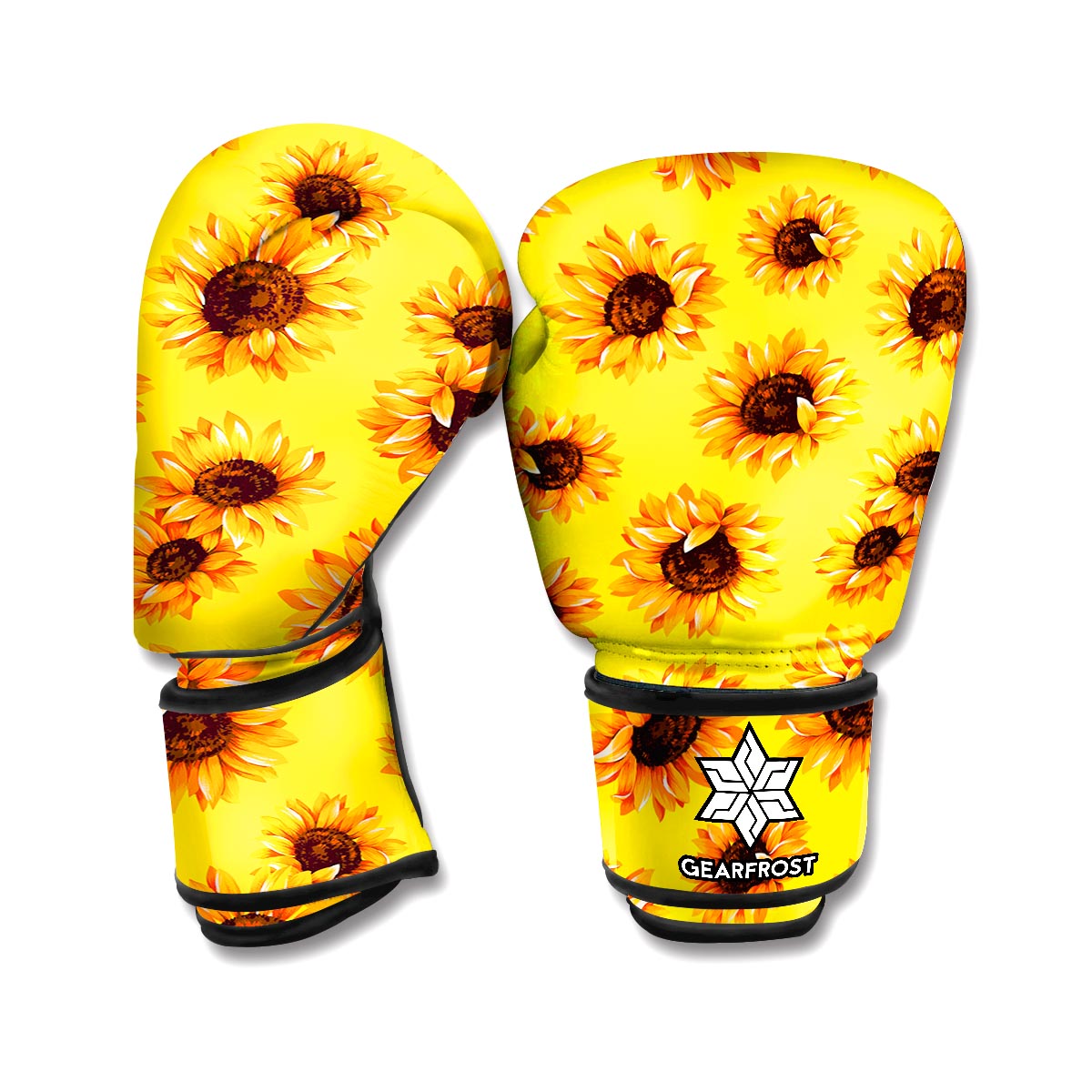 Yellow Sunflower Pattern Print Boxing Gloves