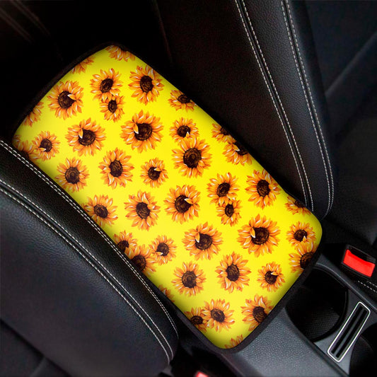 Yellow Sunflower Pattern Print Car Center Console Cover