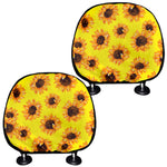Yellow Sunflower Pattern Print Car Headrest Covers