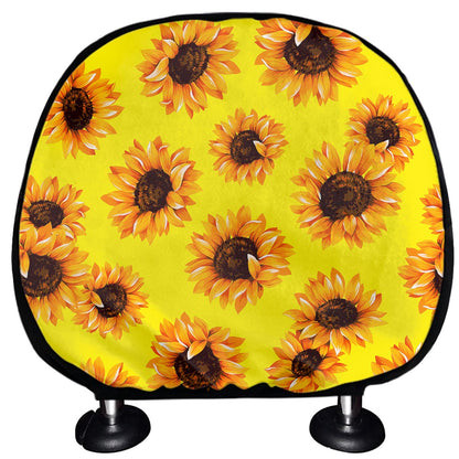 Yellow Sunflower Pattern Print Car Headrest Covers