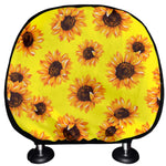 Yellow Sunflower Pattern Print Car Headrest Covers