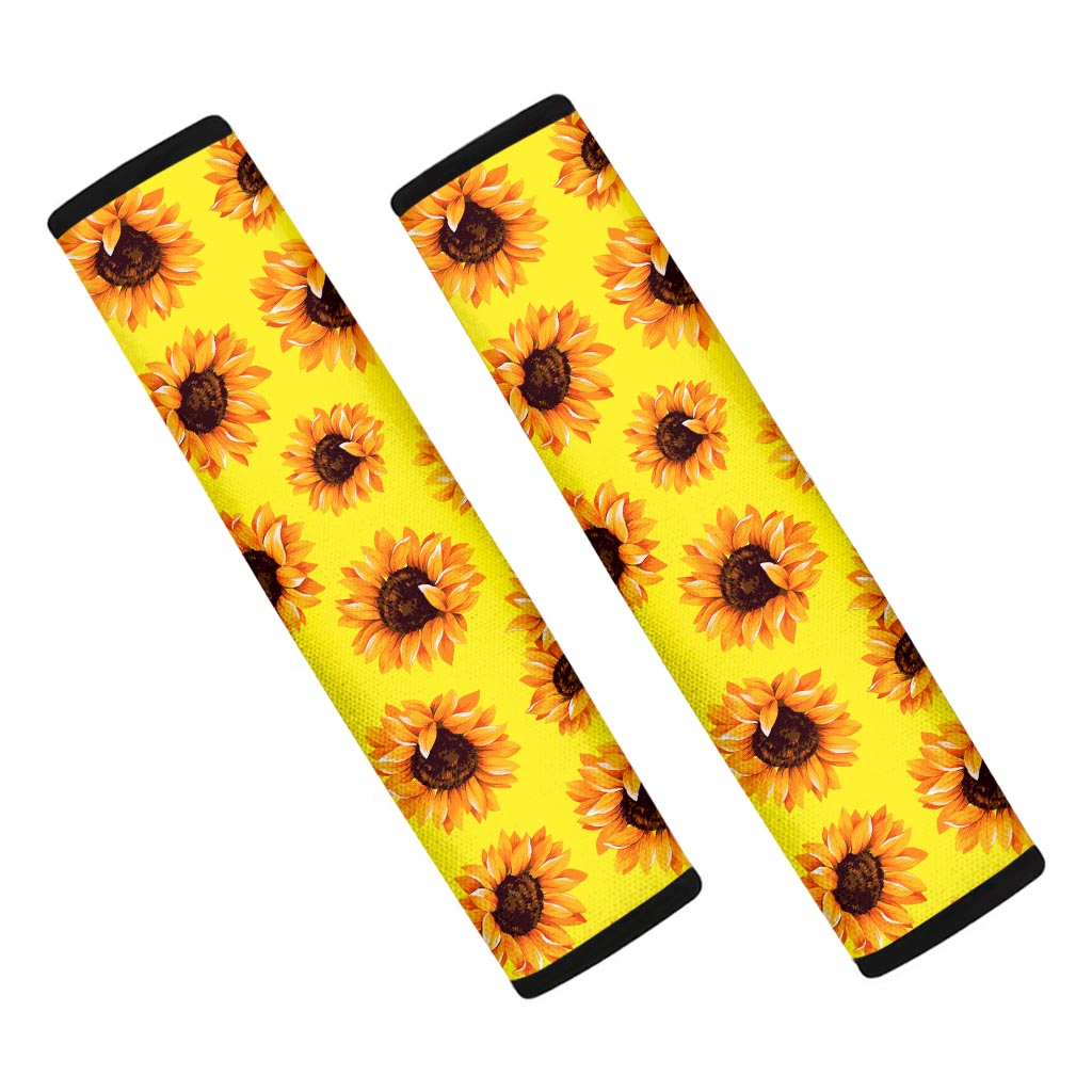 Yellow Sunflower Pattern Print Car Seat Belt Covers
