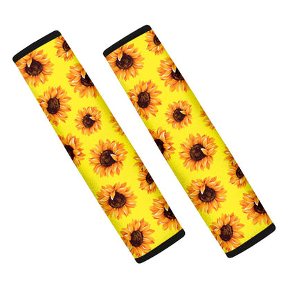 Yellow Sunflower Pattern Print Car Seat Belt Covers