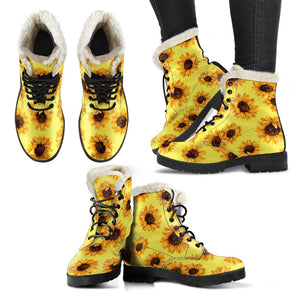 Yellow Sunflower Pattern Print Comfy Boots GearFrost