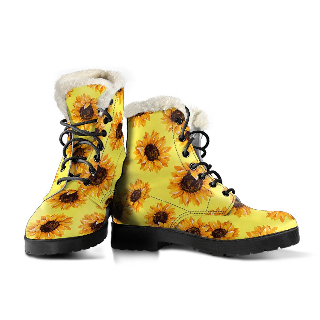 Yellow Sunflower Pattern Print Comfy Boots GearFrost