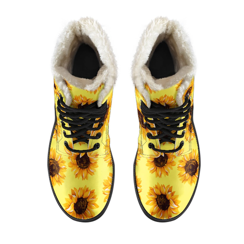 Yellow Sunflower Pattern Print Comfy Boots GearFrost