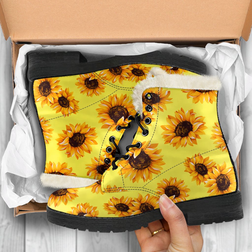 Yellow Sunflower Pattern Print Comfy Boots GearFrost