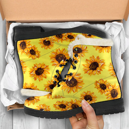 Yellow Sunflower Pattern Print Comfy Boots GearFrost