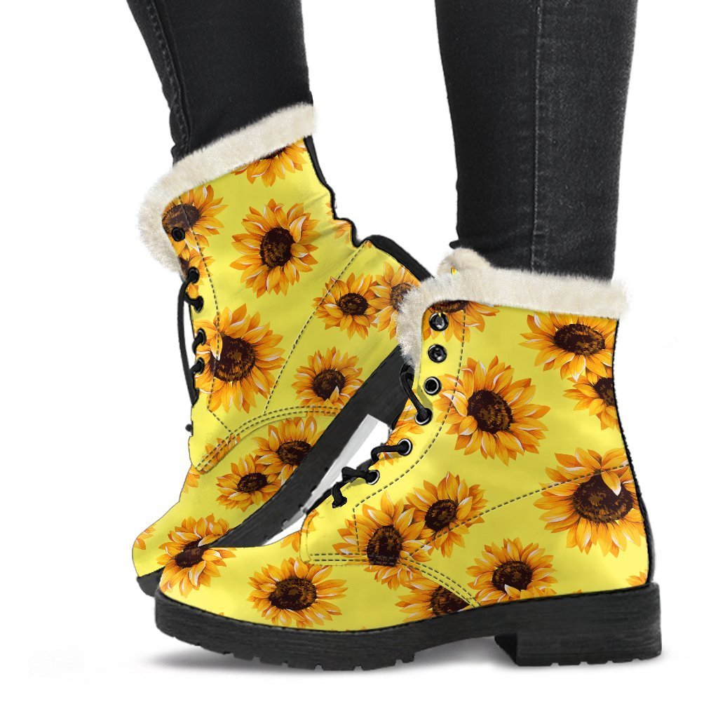 Yellow Sunflower Pattern Print Comfy Boots GearFrost