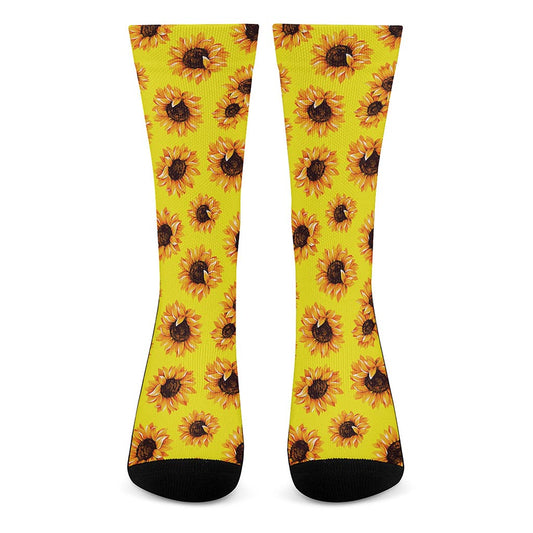 Yellow Sunflower Pattern Print Crew Socks