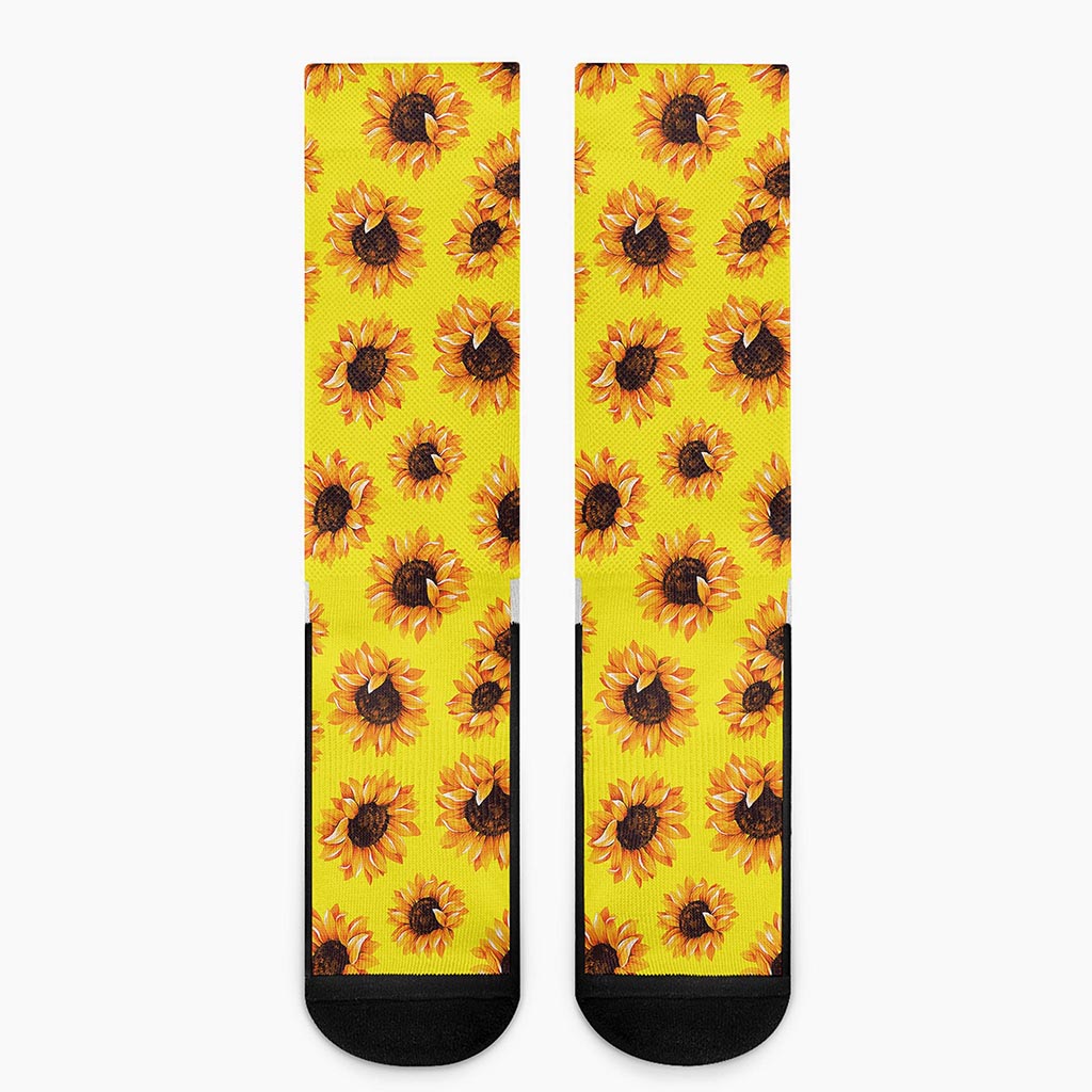 Yellow Sunflower Pattern Print Crew Socks