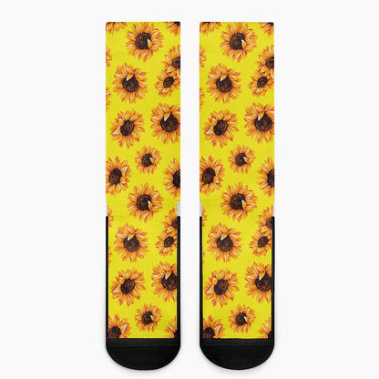 Yellow Sunflower Pattern Print Crew Socks