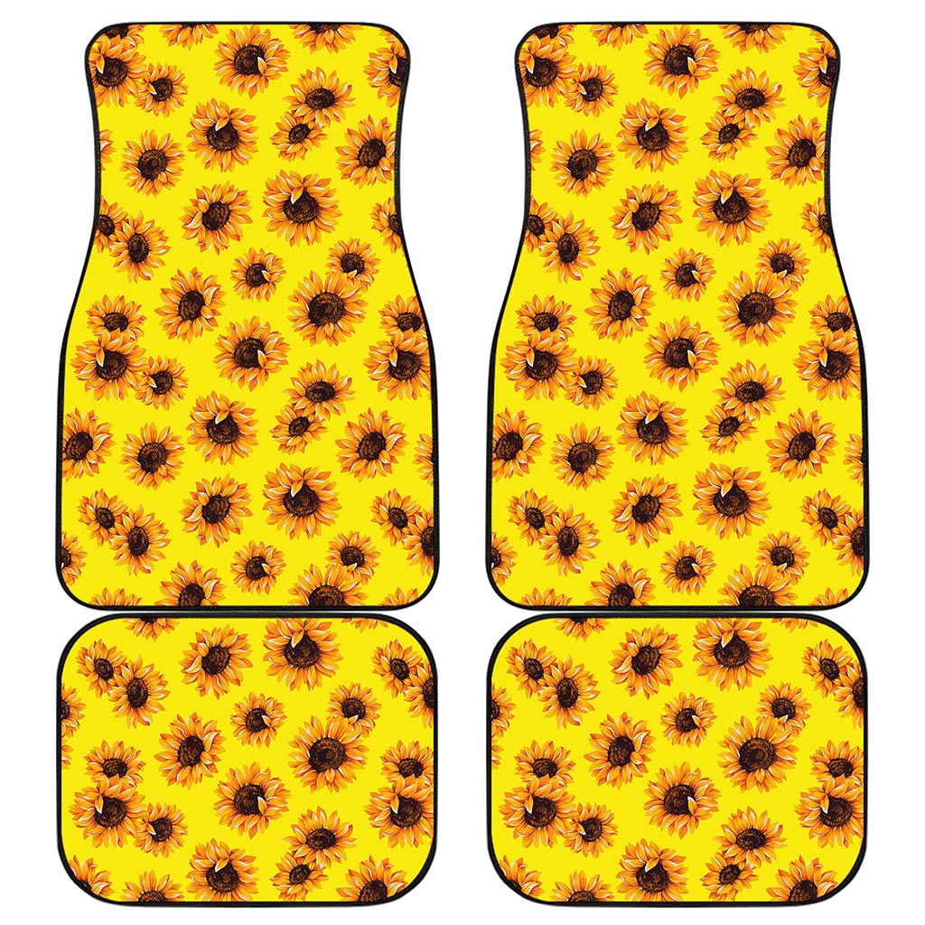 Yellow Sunflower Pattern Print Front and Back Car Floor Mats