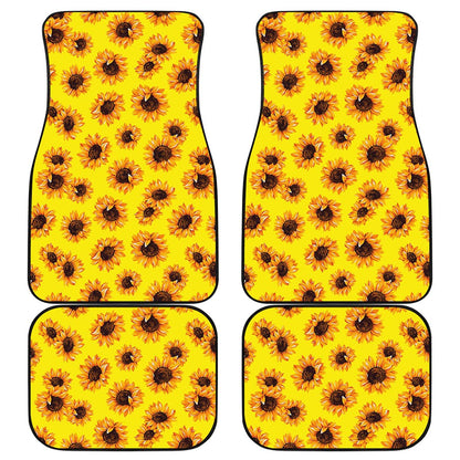 Yellow Sunflower Pattern Print Front and Back Car Floor Mats