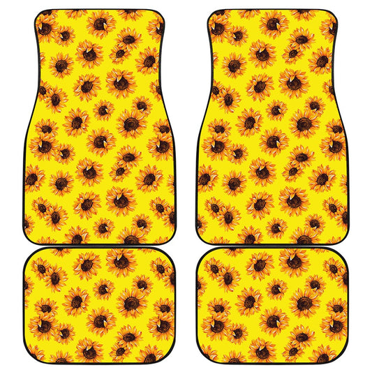Yellow Sunflower Pattern Print Front and Back Car Floor Mats