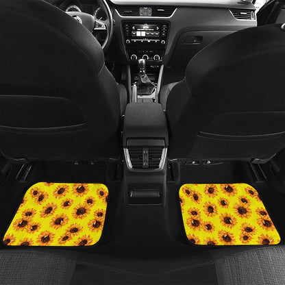 Yellow Sunflower Pattern Print Front and Back Car Floor Mats