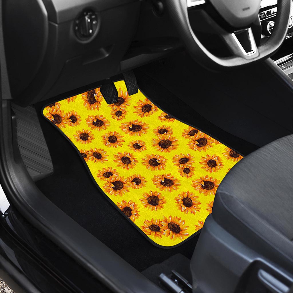 Yellow Sunflower Pattern Print Front and Back Car Floor Mats