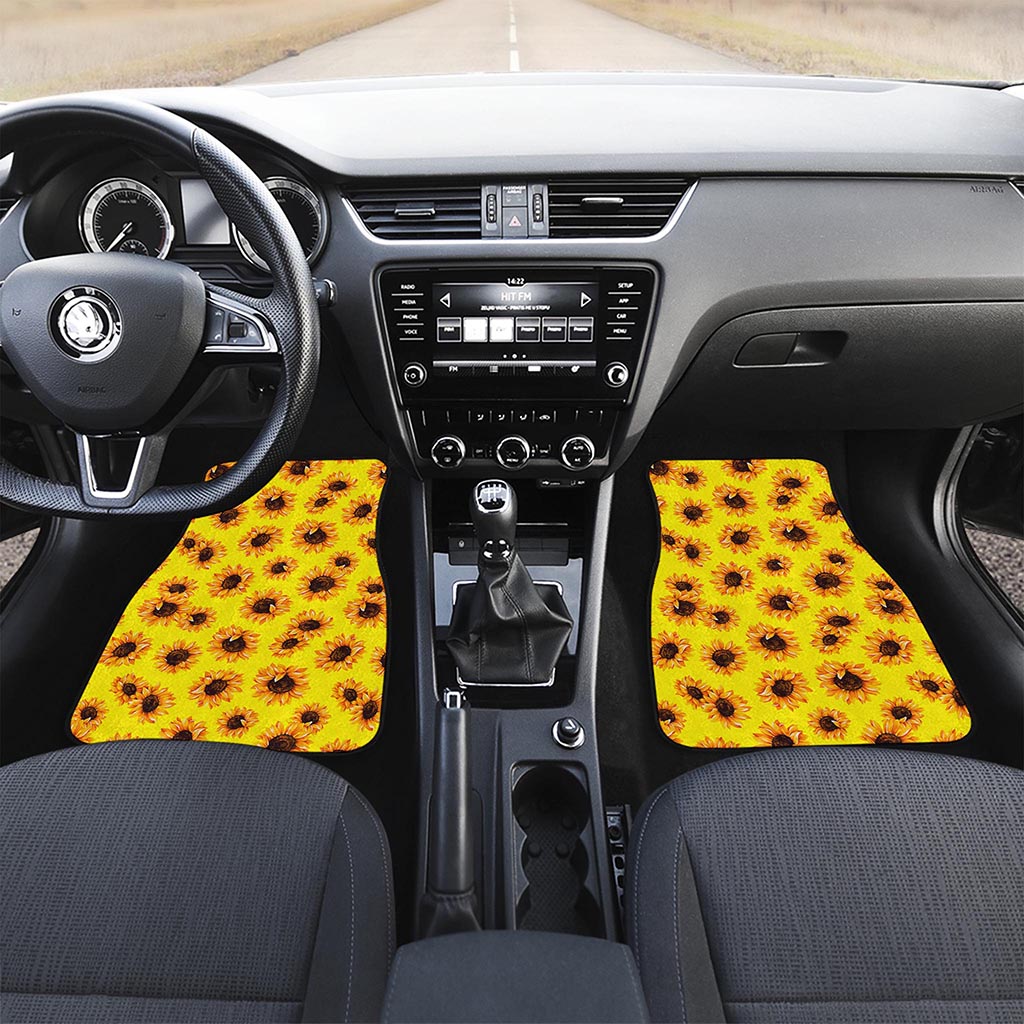 Yellow Sunflower Pattern Print Front Car Floor Mats