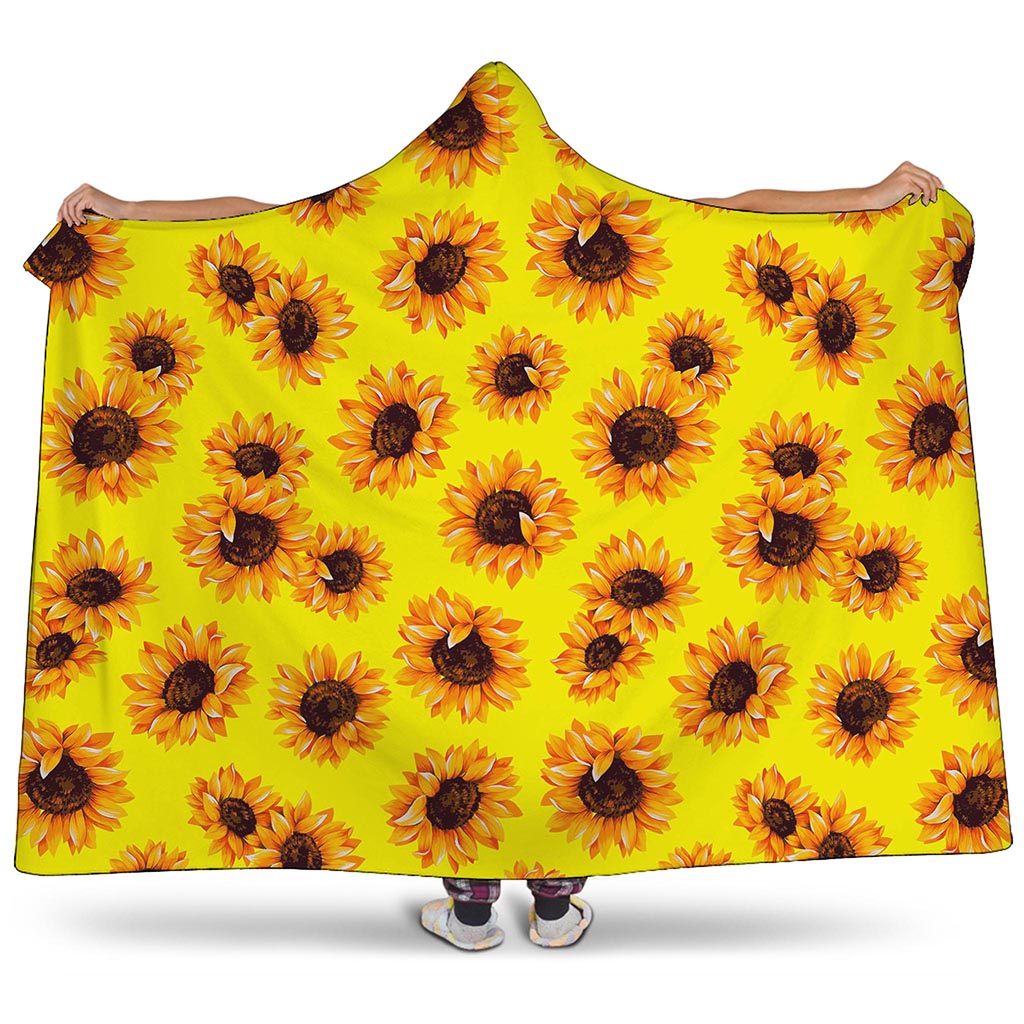 Yellow Sunflower Pattern Print Hooded Blanket