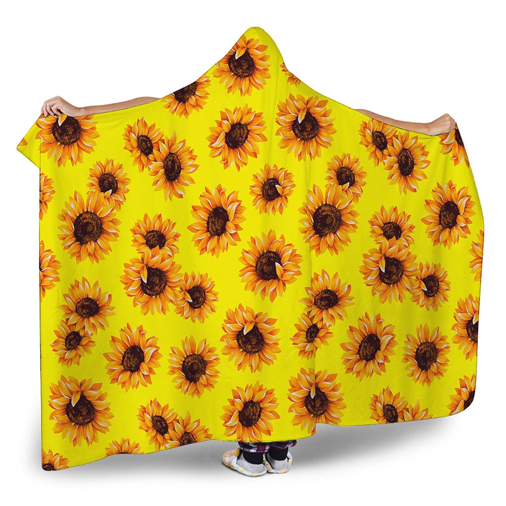 Yellow Sunflower Pattern Print Hooded Blanket