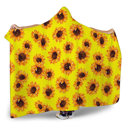 Yellow Sunflower Pattern Print Hooded Blanket