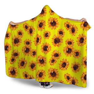 Yellow Sunflower Pattern Print Hooded Blanket