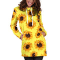 Yellow Sunflower Pattern Print Pullover Hoodie Dress