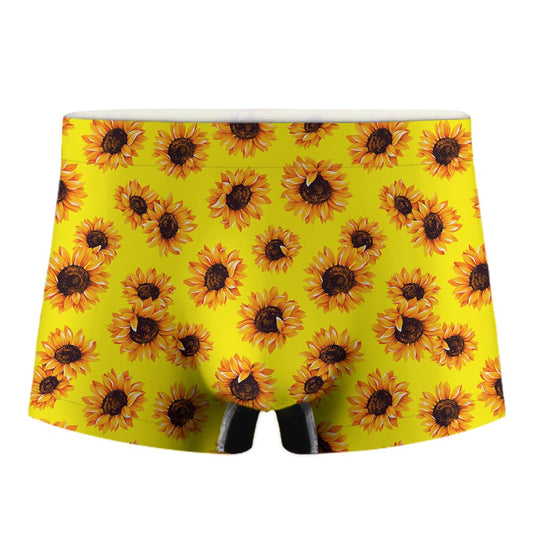 Yellow Sunflower Pattern Print Men's Boxer Briefs