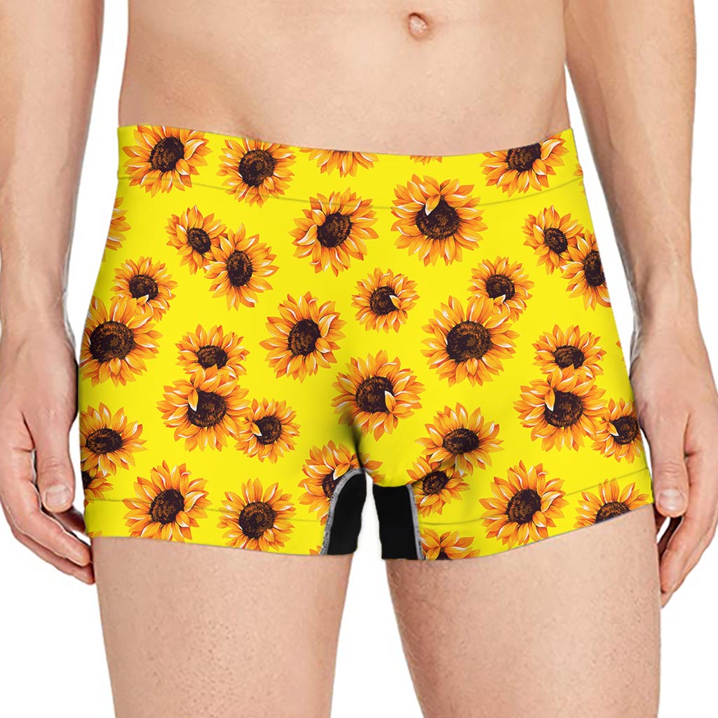 Yellow Sunflower Pattern Print Men's Boxer Briefs