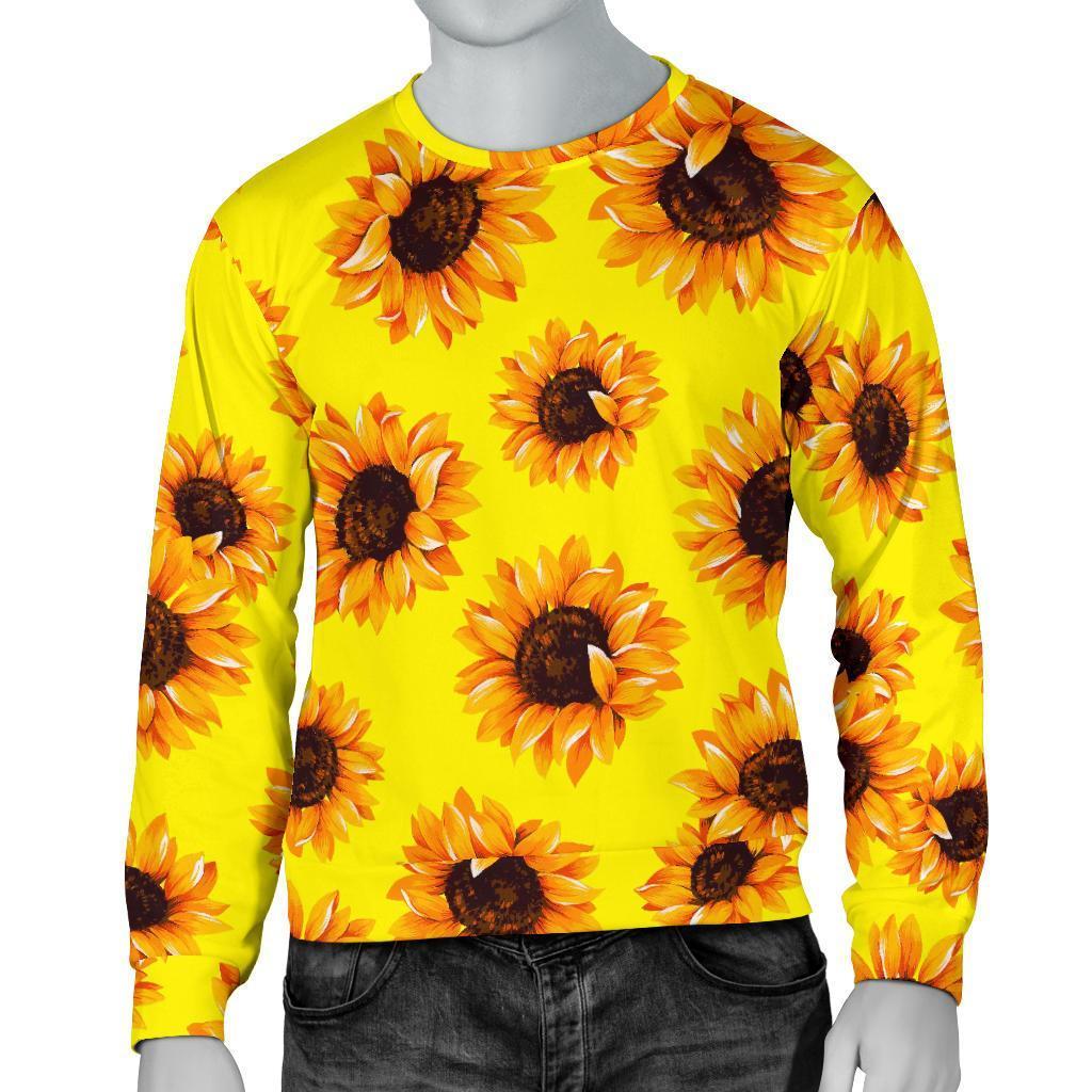 Yellow Sunflower Pattern Print Men's Crewneck Sweatshirt GearFrost