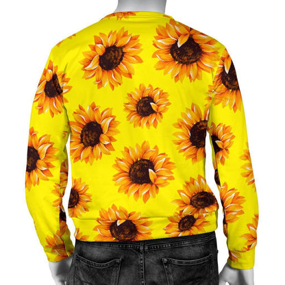 Yellow Sunflower Pattern Print Men's Crewneck Sweatshirt GearFrost