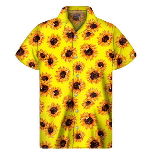 Yellow Sunflower Pattern Print Men's Short Sleeve Shirt