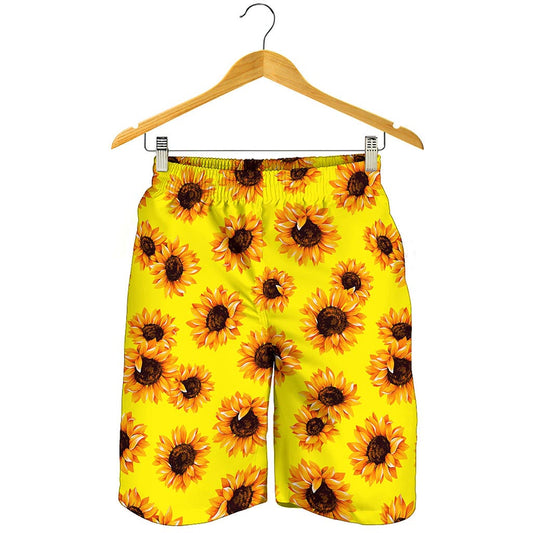 Yellow Sunflower Pattern Print Men's Shorts
