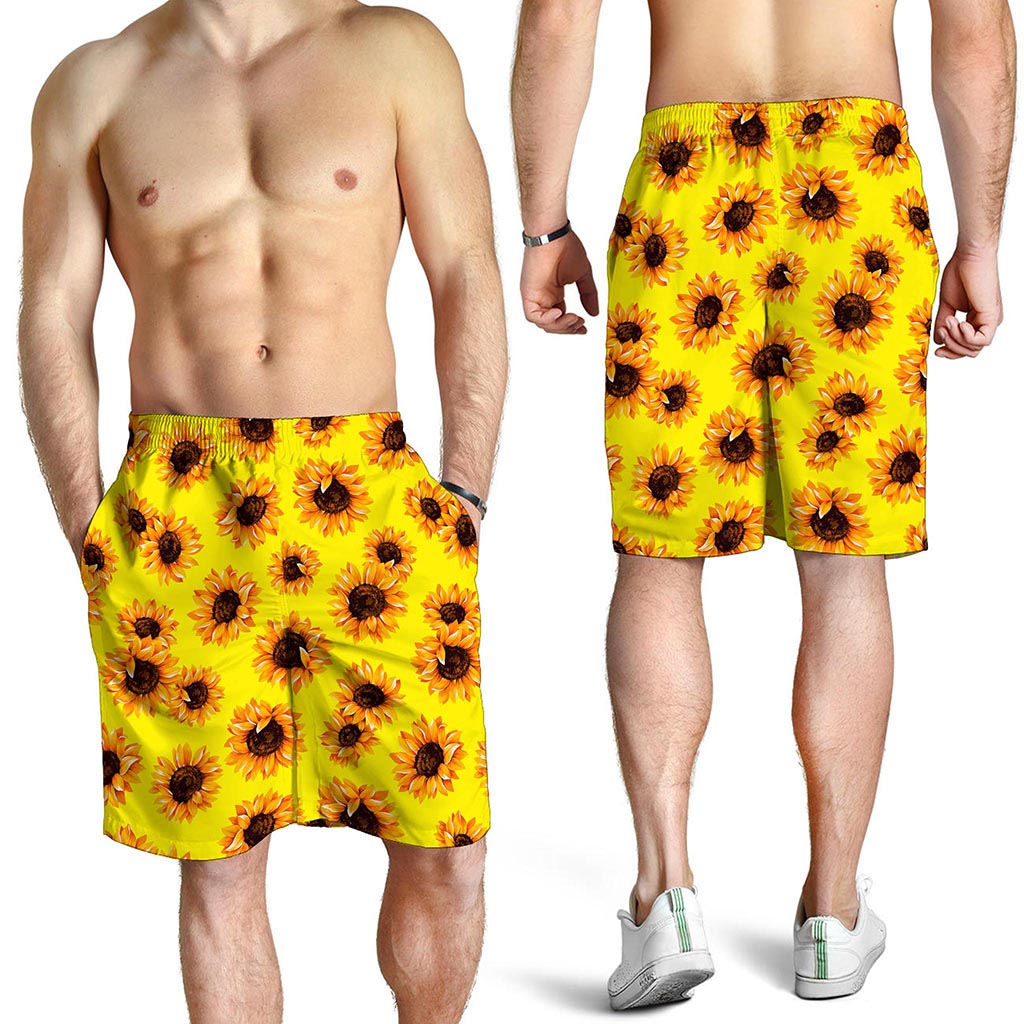 Yellow Sunflower Pattern Print Men's Shorts