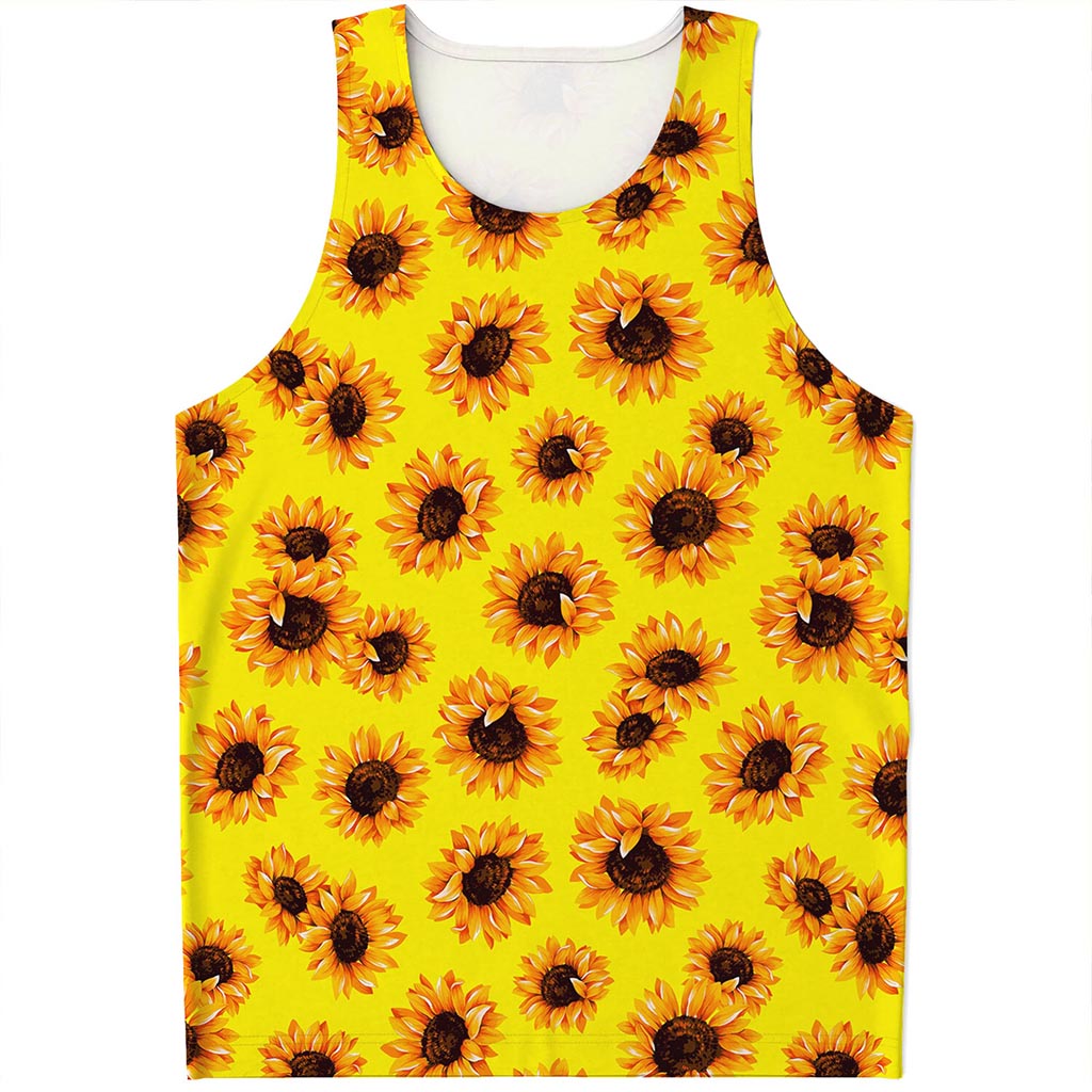 Yellow Sunflower Pattern Print Men's Tank Top
